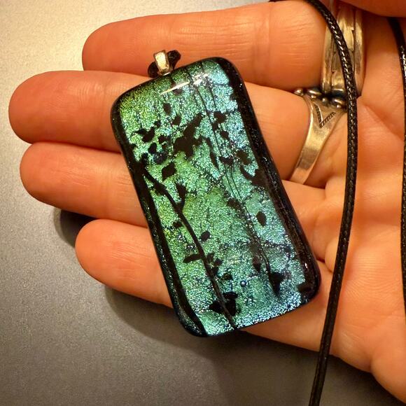 Sparkly Blue Green Dichroic Artisan Glass Pendant - Picture 7 of 8